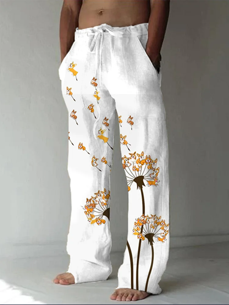 Pre-sale Men's casual dandelion corgi print casual pants