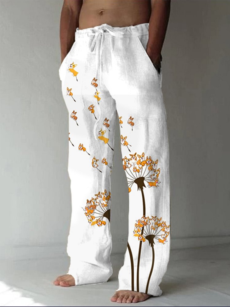 Pre-sale Men's casual dandelion corgi print casual pants