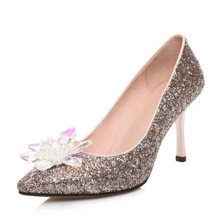 Dazzling Crystal Golden Stiletto Heel Bridal Pumps Vdcoo