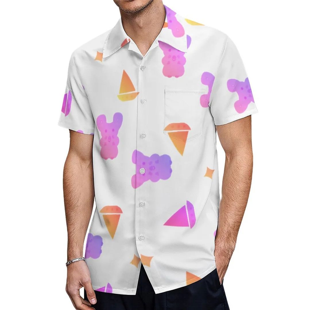 Short Sleeve Pastel Purple Mouse Digital Hawaiian Shirt Mens Button Down Plus Size Tropical Hawaii Beach Shirts
