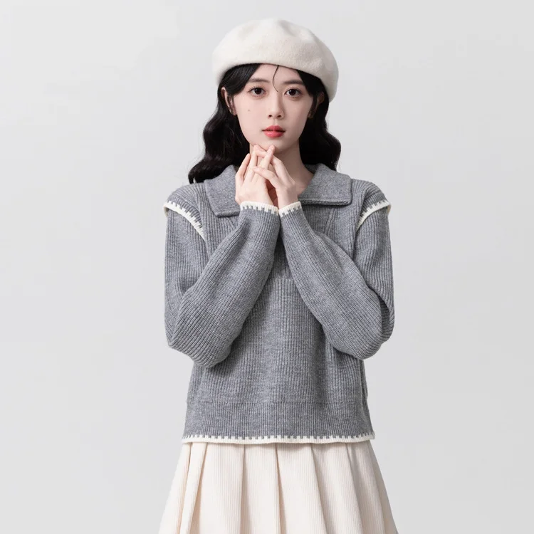 Athvotar Athvotar Turtleneck Sweater Women's New Winter Splicing Knitted Jersey Loose Design Top