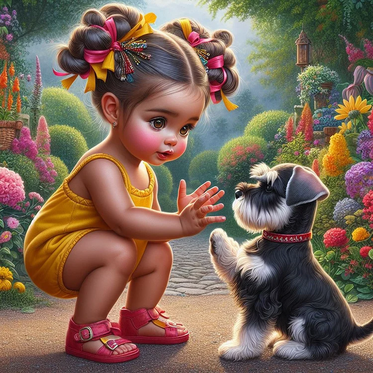 Garden Girl With Puppy 30*30CM(Canvas)  Full Round Drill Diamond Painting gbfke