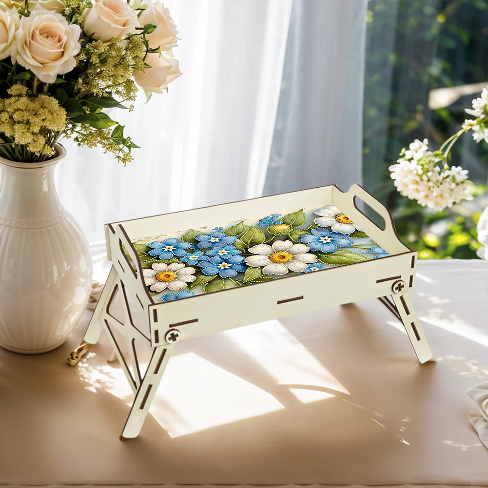 DIY Diamond Painted Dining Plate with Handle Wooden Food Tray Home Decor Gift