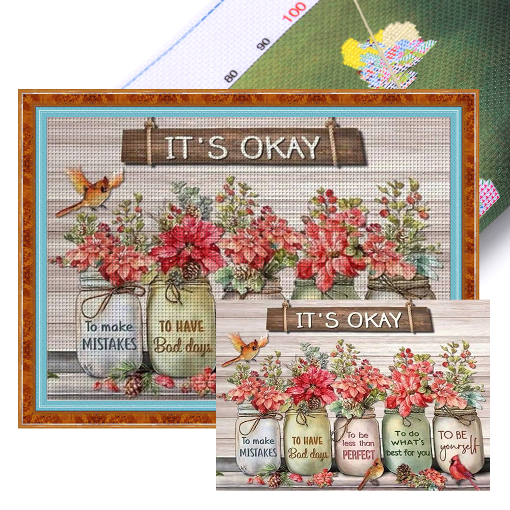 Flower Glass Bottle Full 11CT Pre-stamped Canvas(60*45cm) Cross Stitch