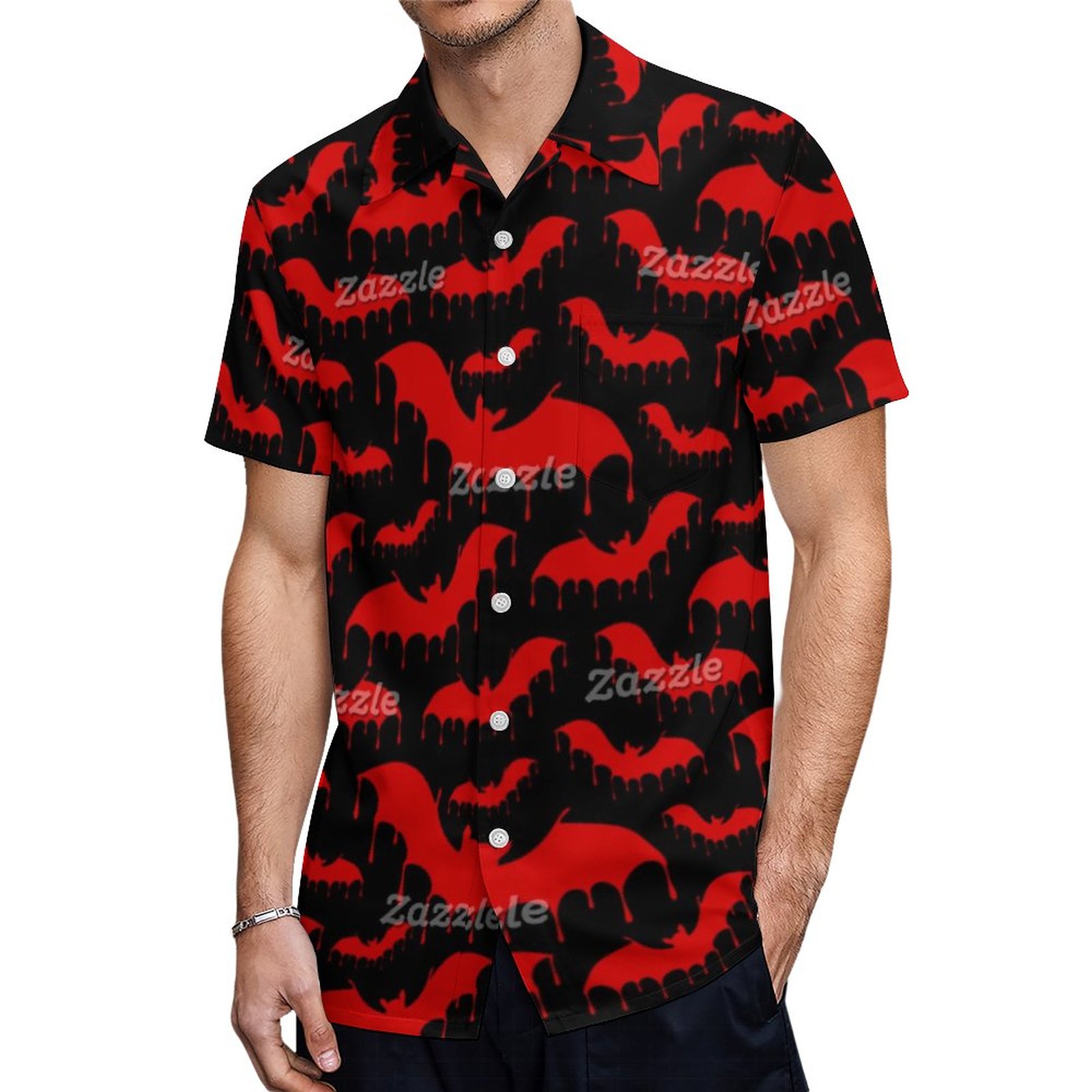 Red Bats Moth Nu Goth Gothic Alternative Hawaiian Shirt Mens Button Down Plus Size Tropical Hawaii Beach Shirts