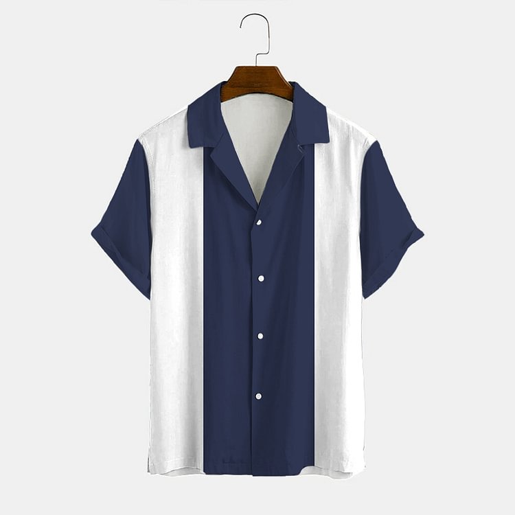 BrosWear Navy Blue Contrast White Short Sleeve Shirt