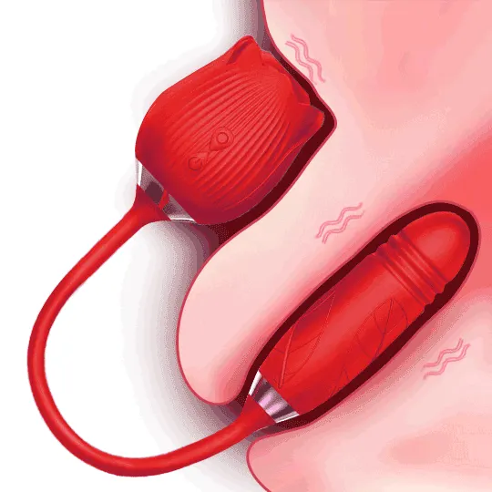 Blue Ros&eacute;Trio 3-in-1 Rose Toy - Suction, Thrusting