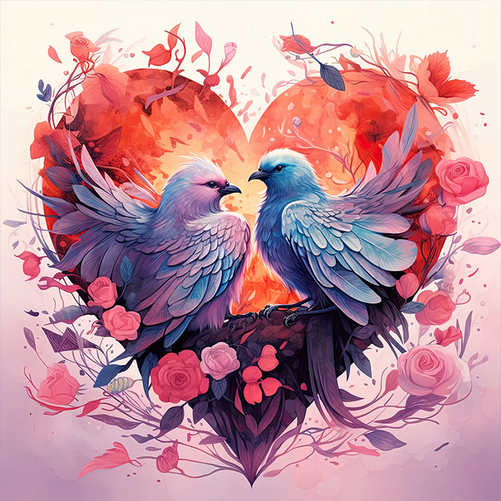 Bird On Love Branch-Paint by Numbers-16"x16"/40x40cm
