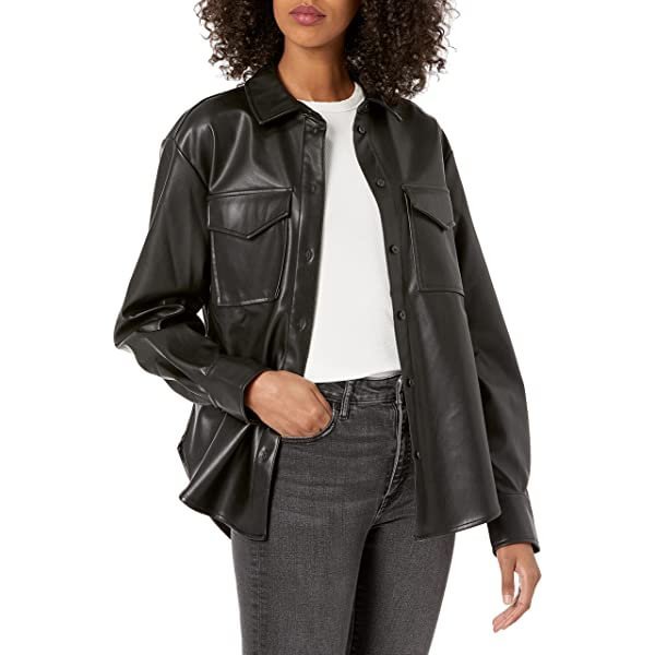 Women's Faux Leather Long Shirt Jacket