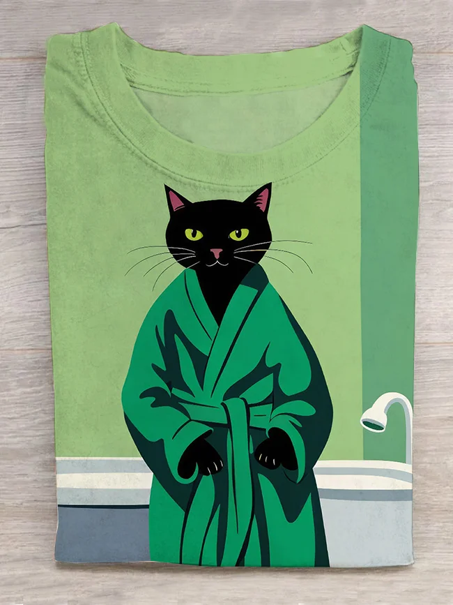 Cute Bathrobe Cat Graphic Print Unisex Classic T-shirt