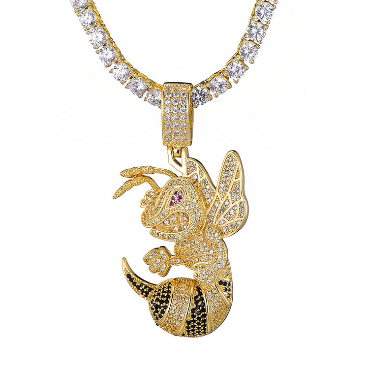Iced Out Bee Pendant Gold Silver Necklace