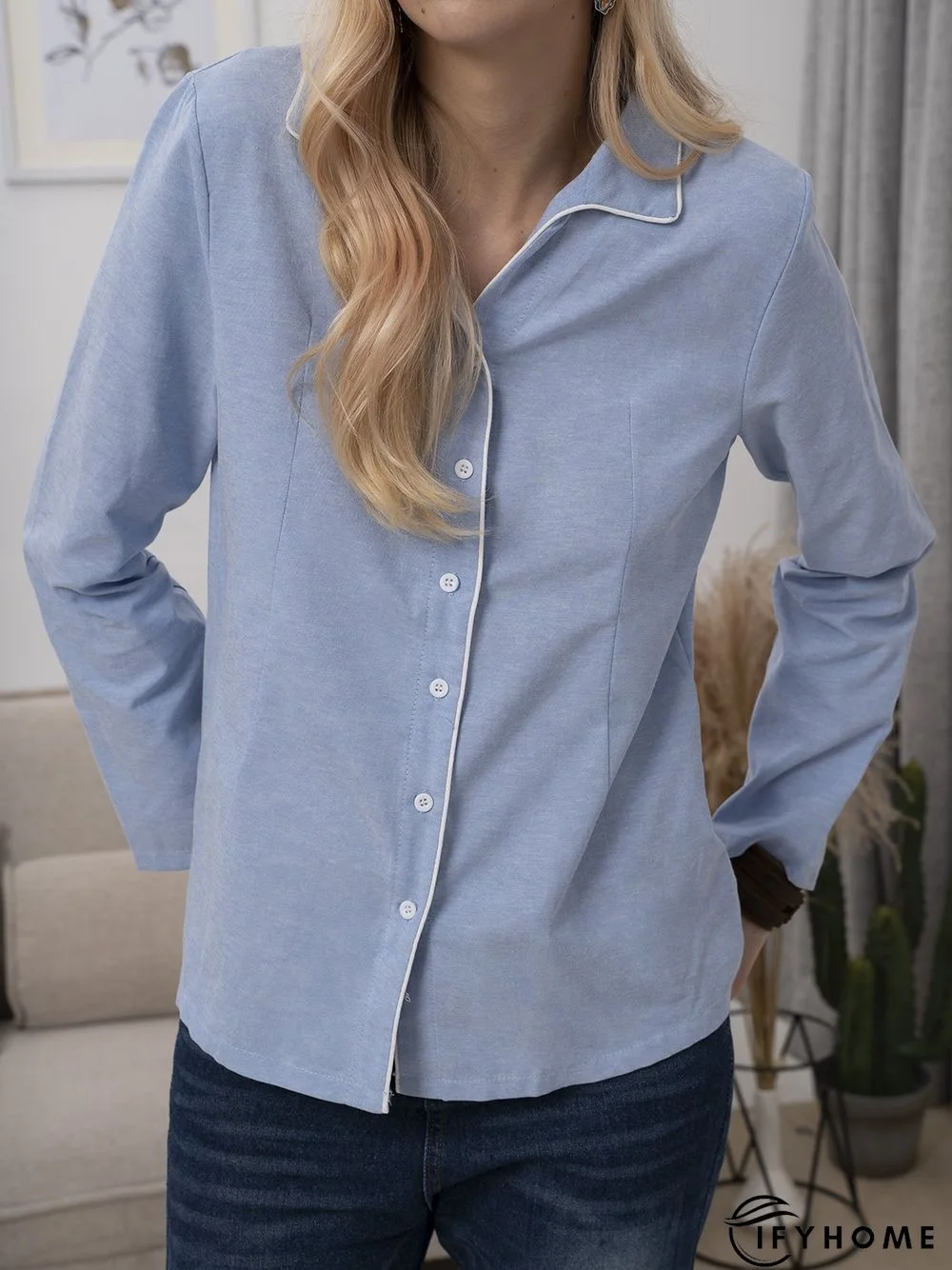 Plus Size Vintage Plain Long Sleeve Casual Shirts Tops | IFYHOME