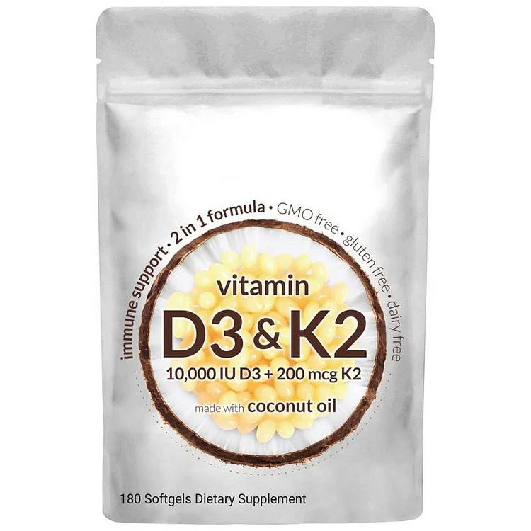 🔥🔥vitamin D3 10000 Iu Plus K2 Mk 7 200 Mcg 300 Virgin Coconut Oil Softgel