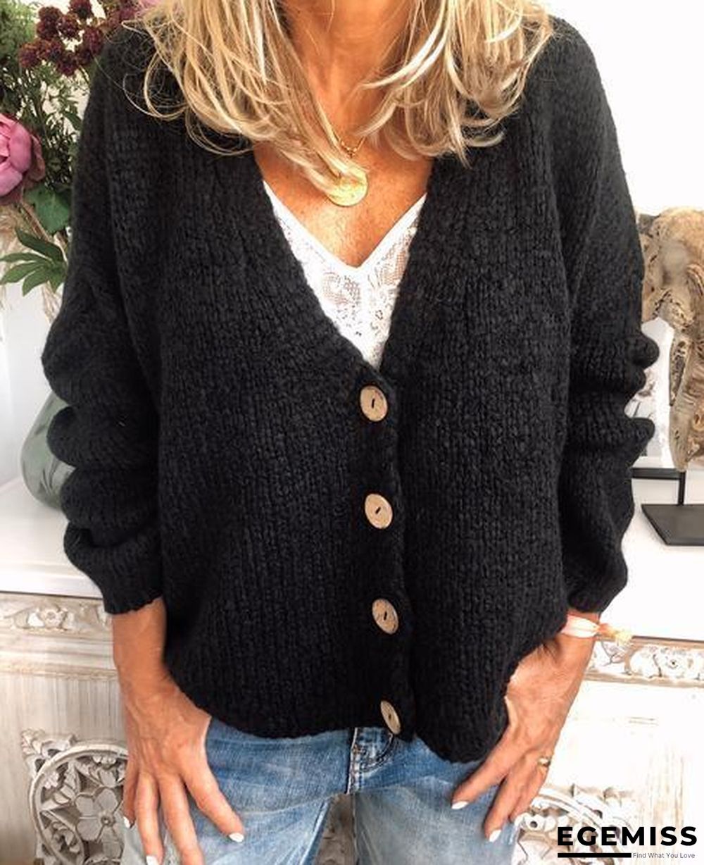 Casual Cotton-Blend V Neck Cardigan-Outerwear | EGEMISS