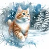 Cat Walking In Snow-14CT Stamped Cross Stitch 50*50cm/19.69*19.69in tapestrymarket