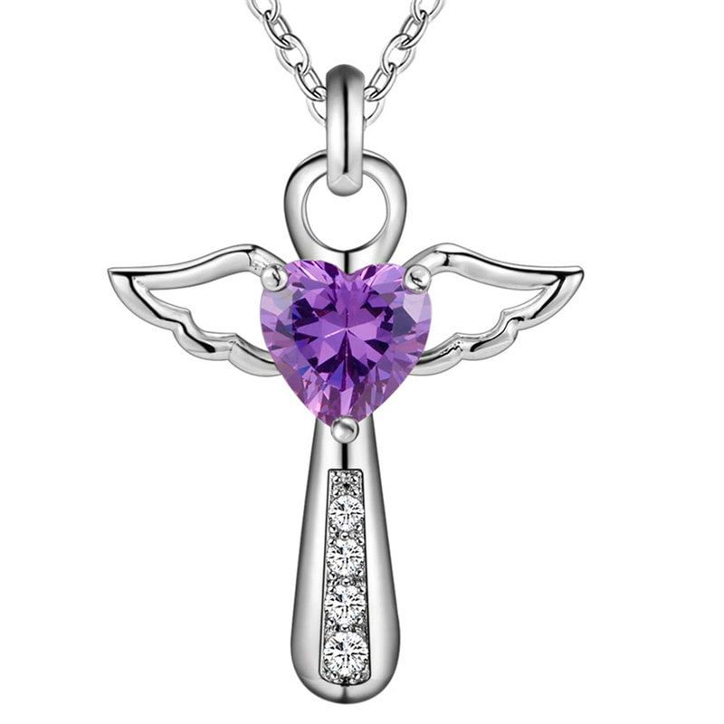 Cross White Purple Zircon Crystal Pendant Necklace