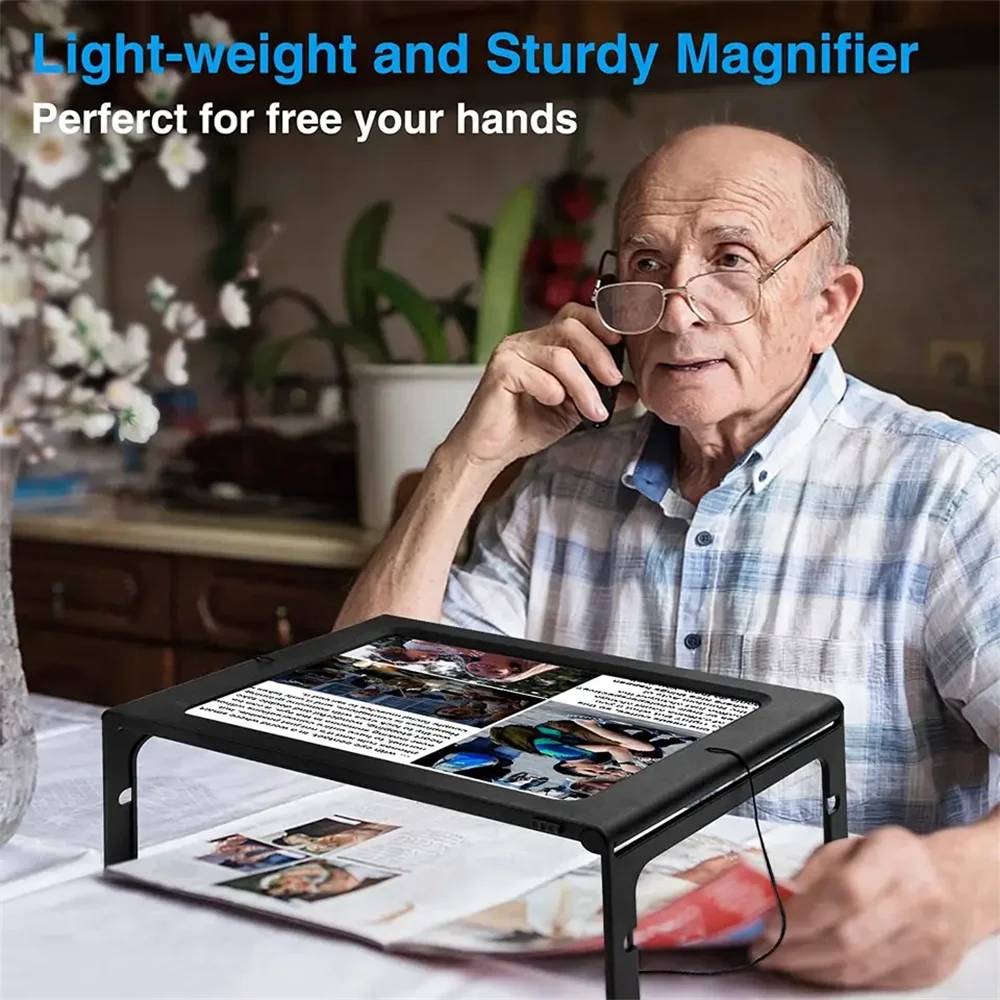 Likron Watches Large 3X Full-Page Magnifier with LED Lights Foldable Desktop Reading Aid for Low Vision