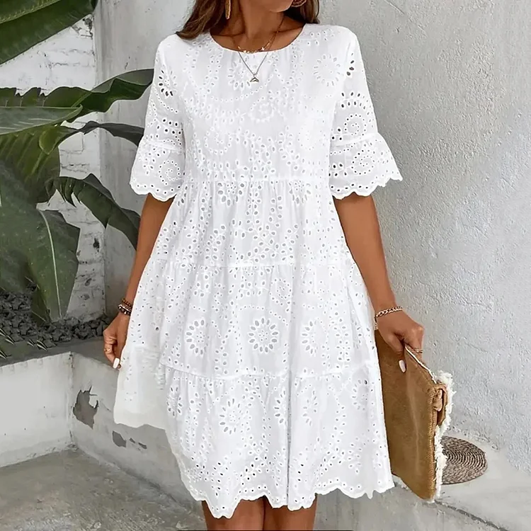 Simpfit Elegantes Langarm-Midikleid mit Spitzenstickerei