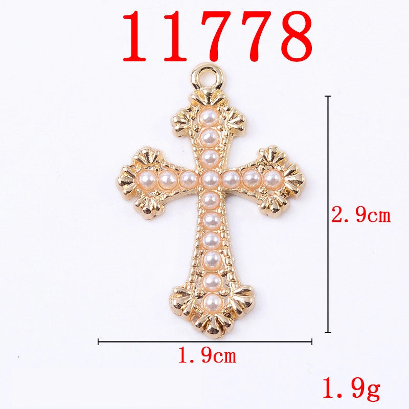 10 PCS/Package 13*26mm 21*26mm 31*37mm Alloy Crystal Pearl Cross Jewelry Accessories Pendant