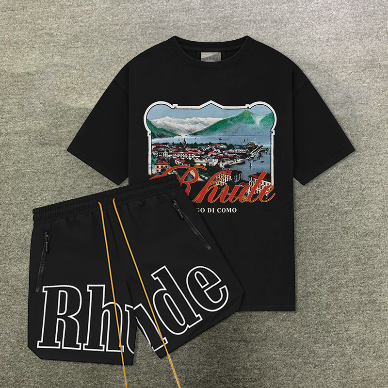 1:1 Higher Version Rhude Vintage Oil Painting T-Shirt And Shorts Co-Ord