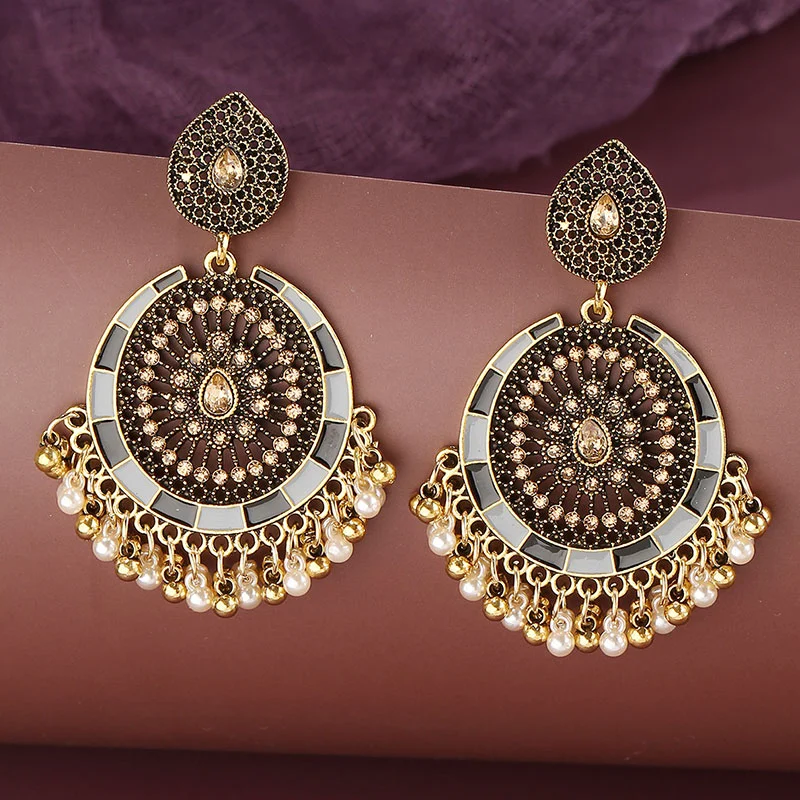 Vintage style Indian bells alloy rice beads earrings