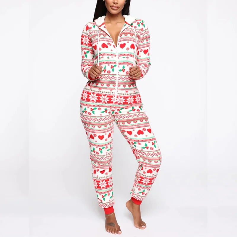 Christmas Home Wear Deer Snowman Print Women's Jumpsuit Pajamas - Livereid