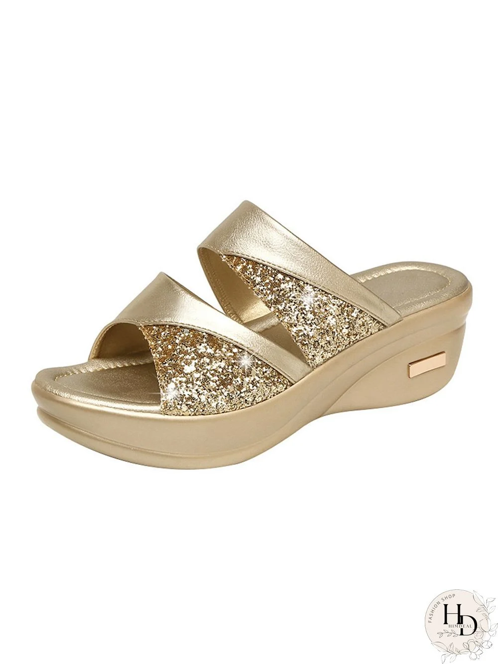 Glitter Shiny Panel Platform Heel Sandals