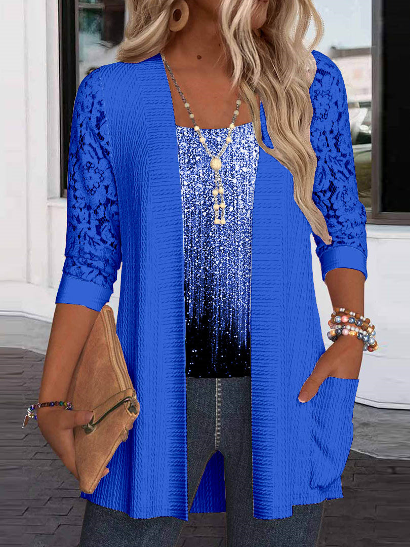 Women Long Sleeve V-neck Graphic Floral Printed Top