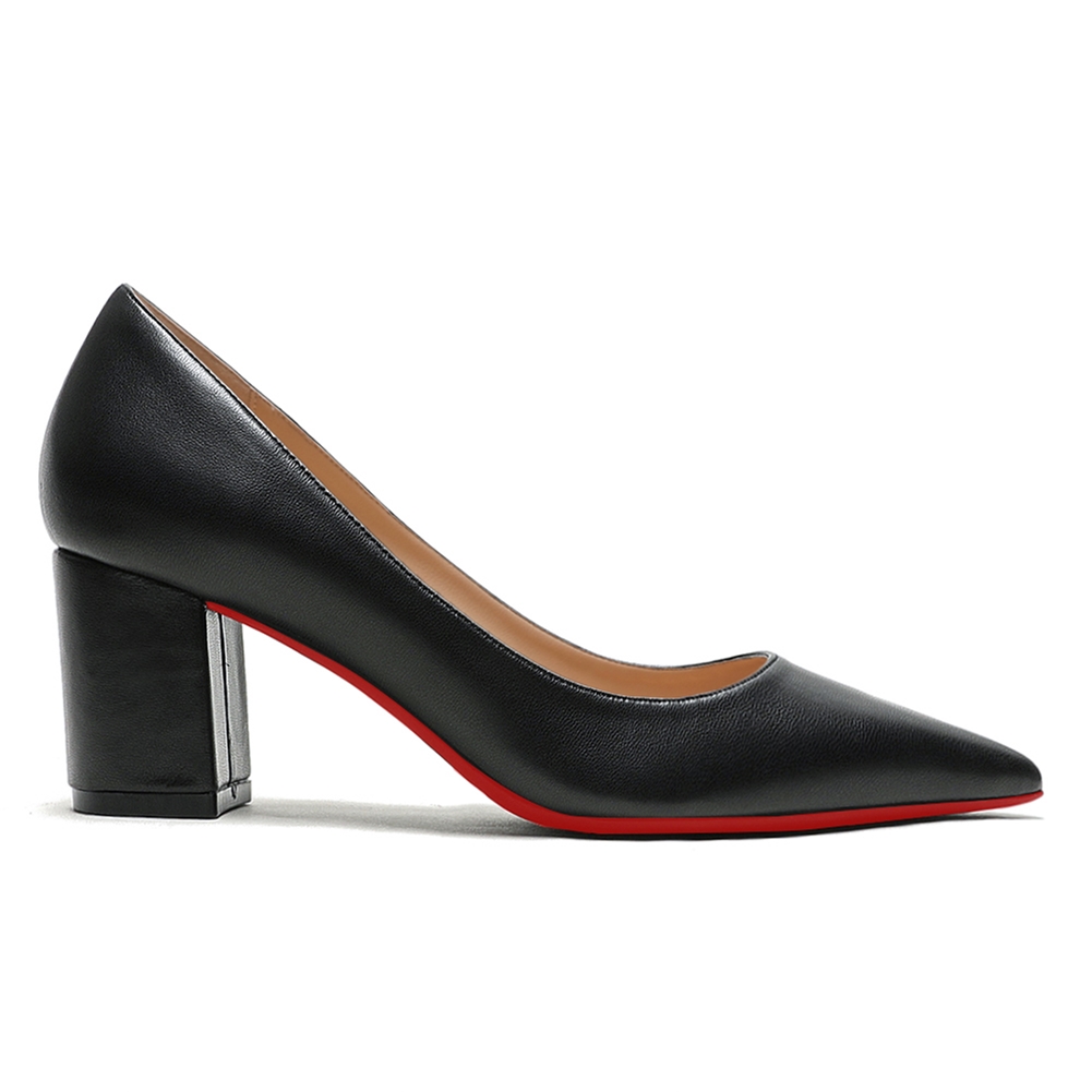 65mm Women Chunky Heels Middle Block Heel Red Bottoms Pumps-vocosishoes