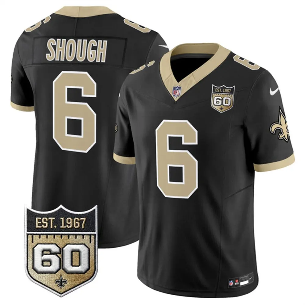 Men's New Orleans Saints #6 Tyler Shough Black 2026 60th Anniversary Patch Vapor F.U.S.E Limited Jersey
