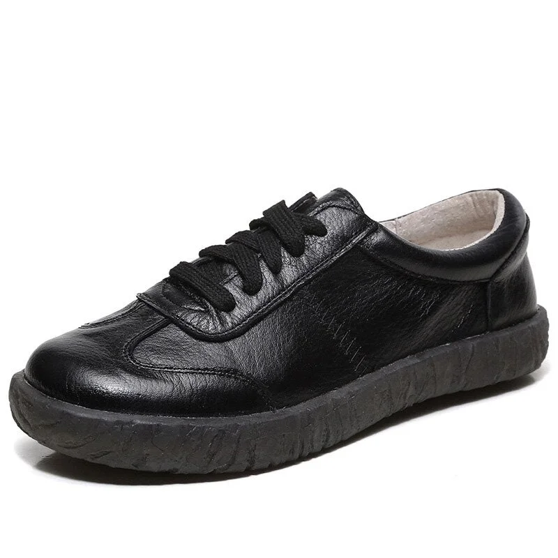 CXJYWMJL Women Genuine Leather Flat Sneakers Large Size 41 Summer Little White Shoes Ladies First Layer Cowhide Vulcanized Shoes