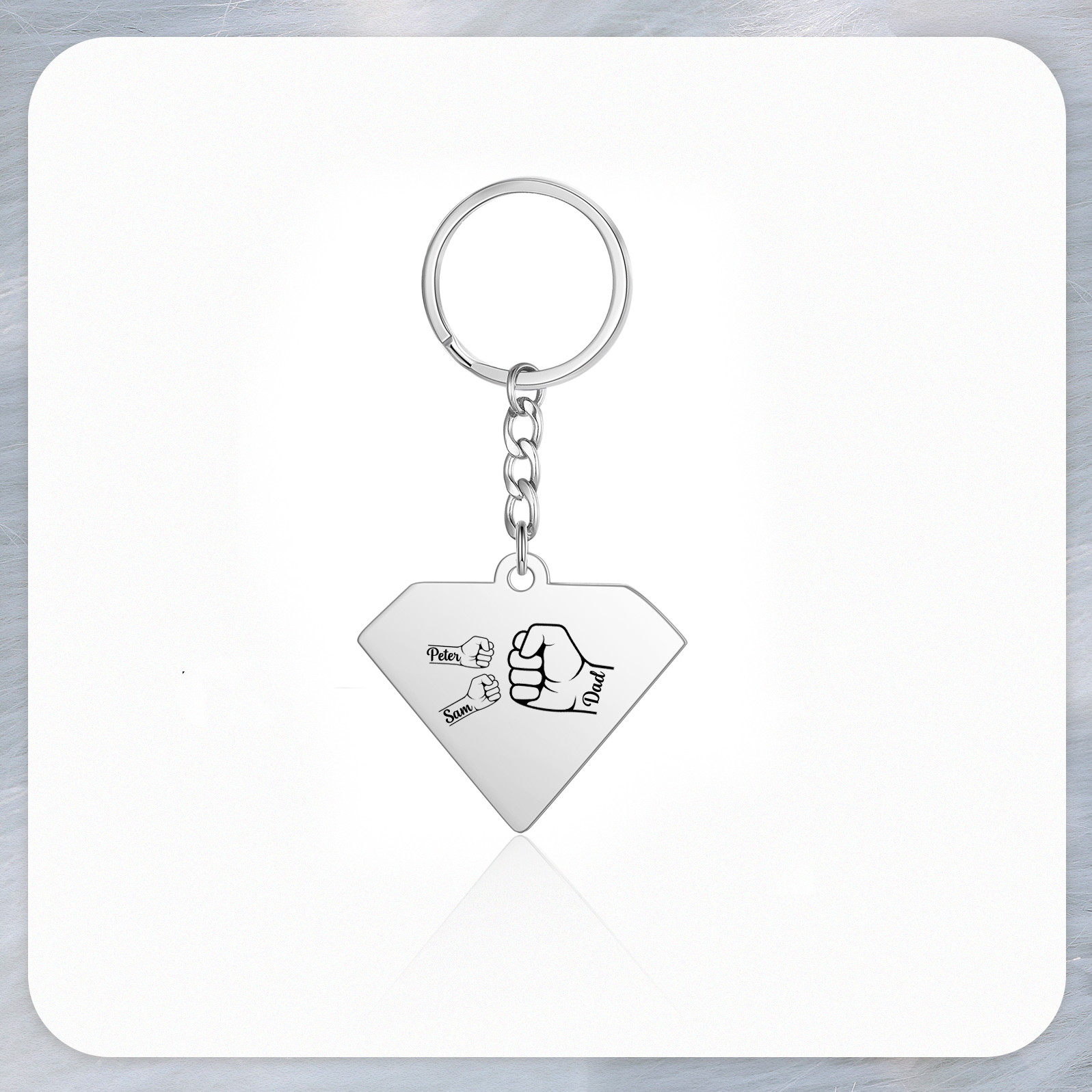 2 Names - Personalised Fist Bump Keyring Engraved Kids Names and text Keyring Gifts for Dad/Grandad