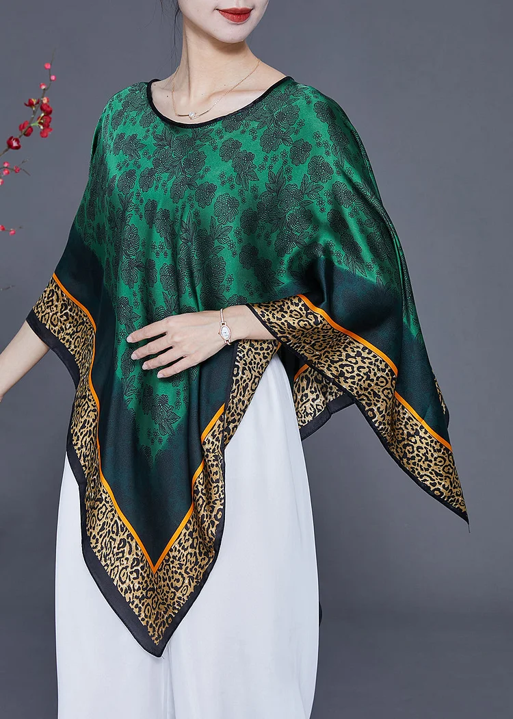 Classy Green Oversized Print Silk Shawl