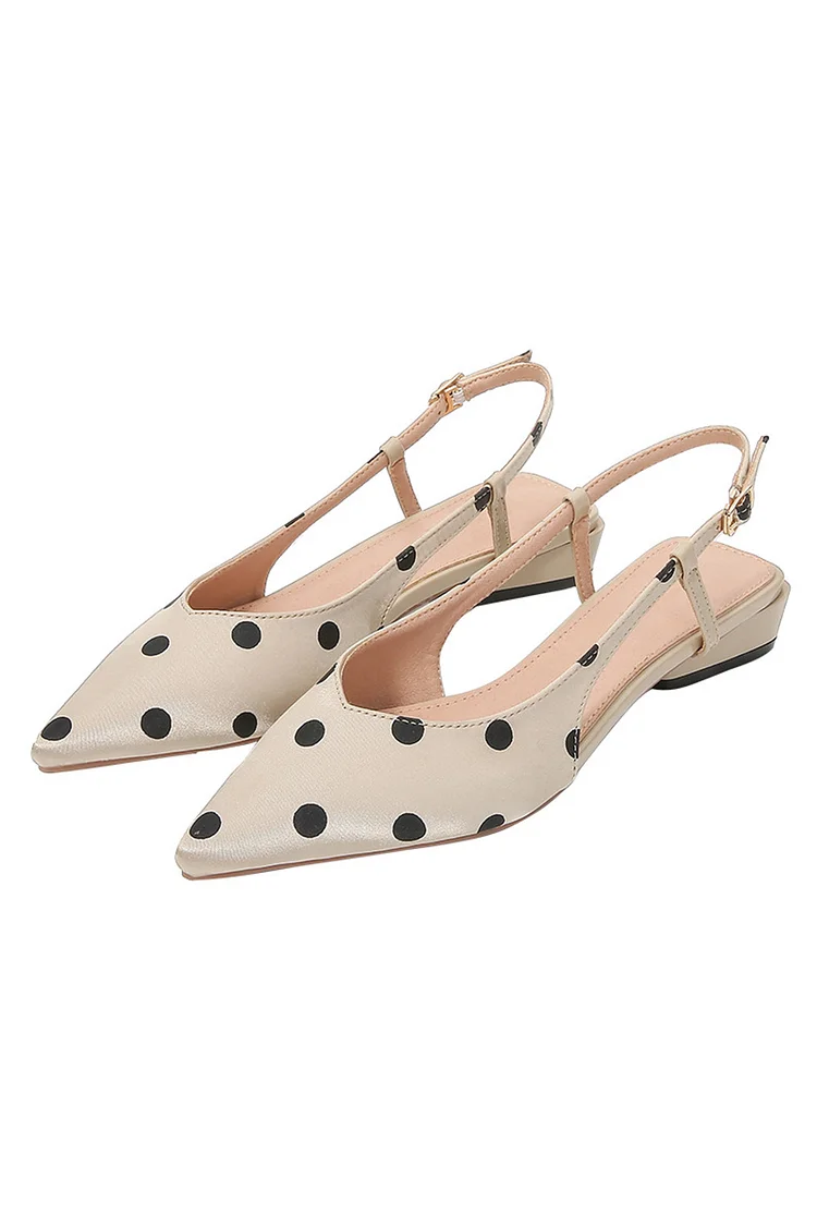 1950s Apricot Casual Silk Polka Dot Pointed Toe Chunky Heeled Sandals