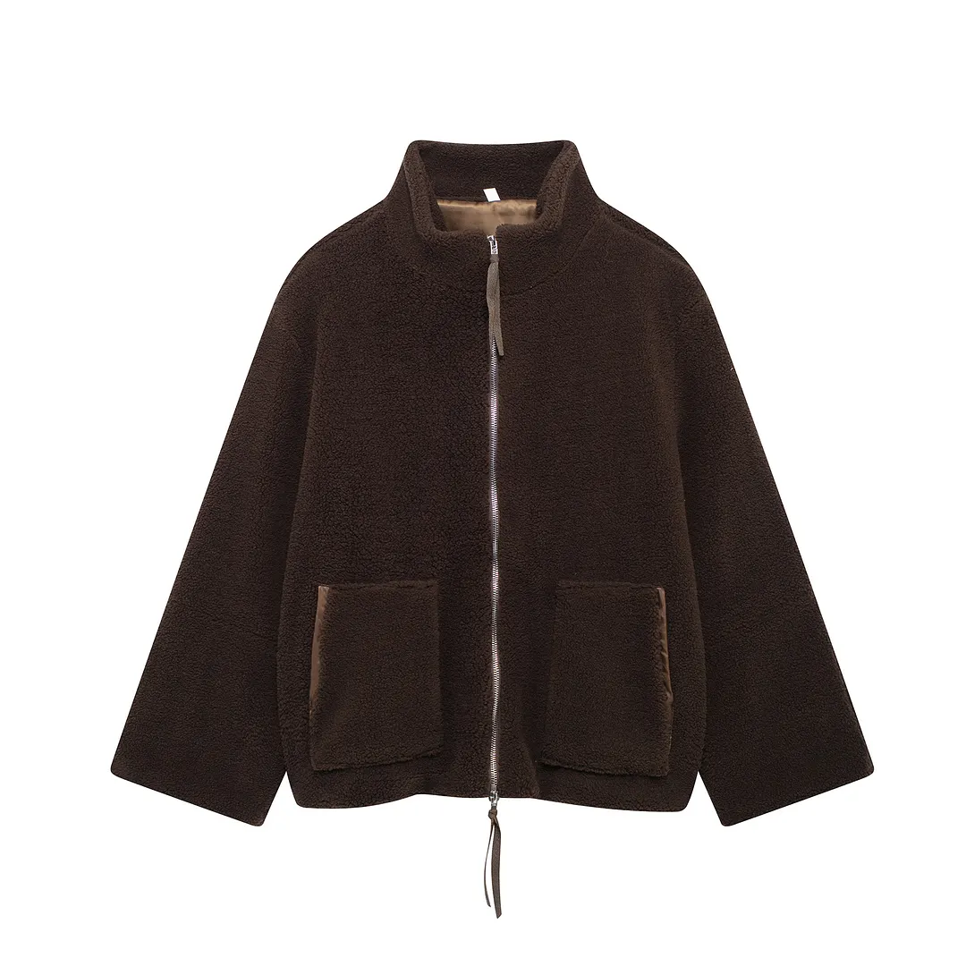 Nigikala Nigikala Autumn And Winter New Women's Pure Color Lazy Lamb Hair High Collar Hair Coat A65002