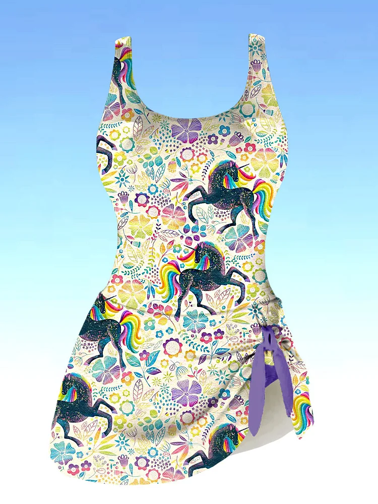 Women's Vintage Hippie Unicorn Pattern One-Piece Swimsuit