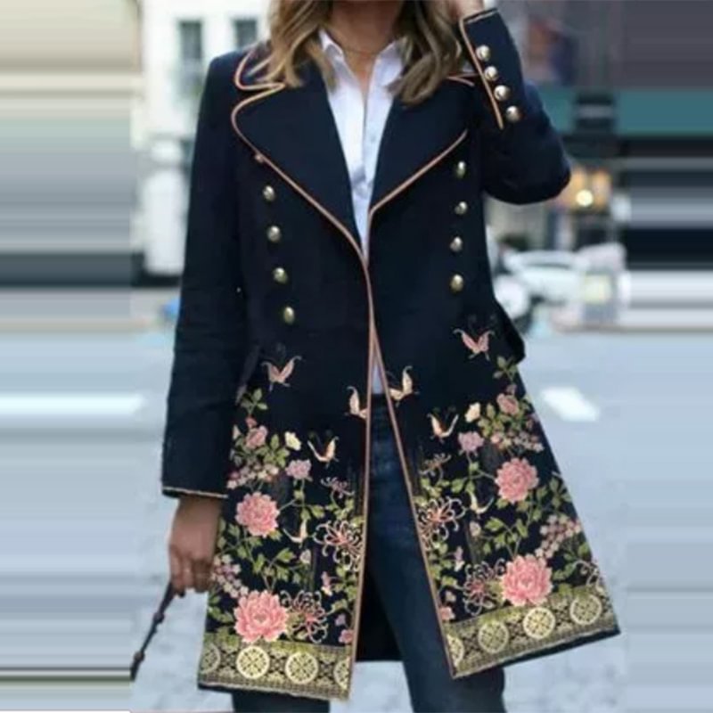 Fashion Double Breasted Printed Long Sleeve Coat