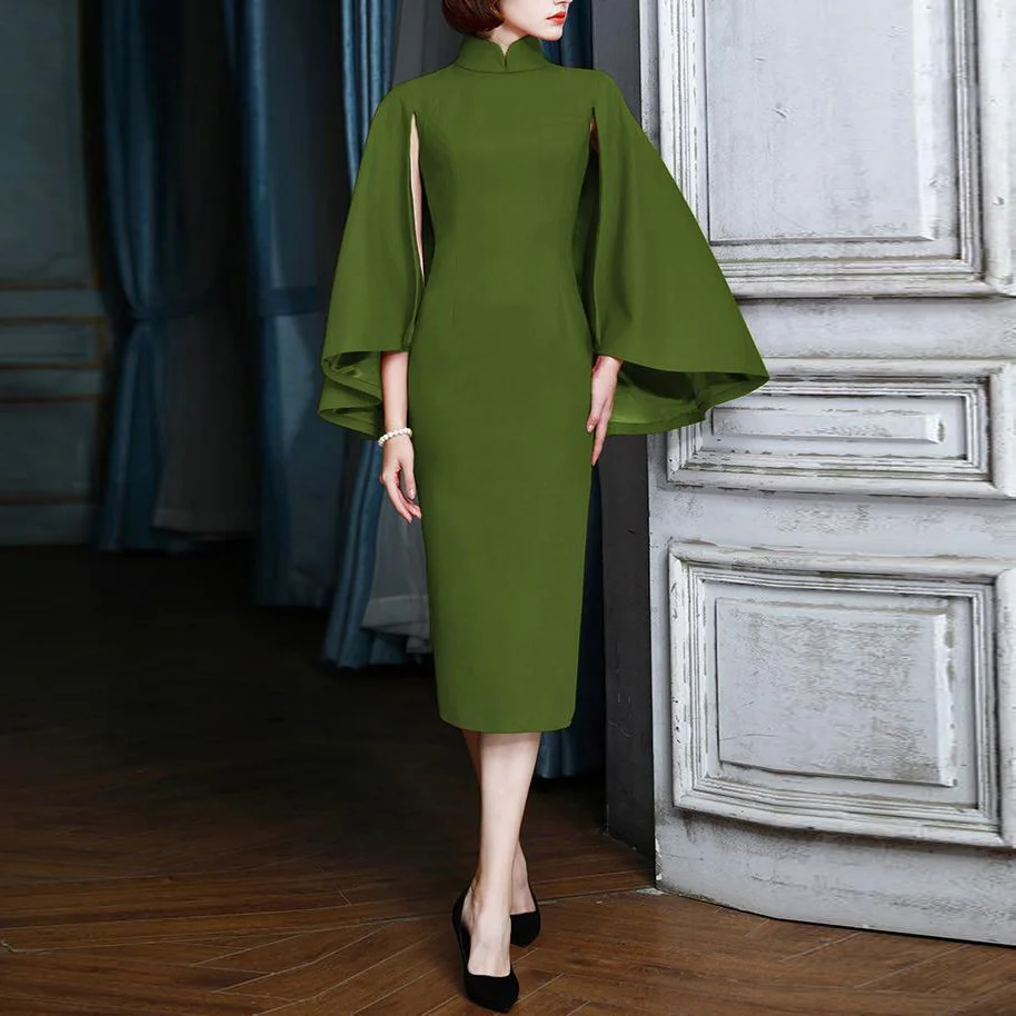 Elegant Solid Color Shawl Bodycon Dress