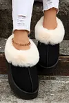 Women's Plush Suede Trim Thick Sole Flat Snow Boots