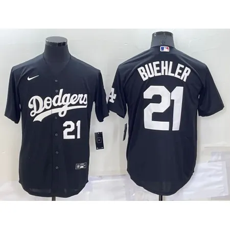 Men's Los Angeles Dodgers #21 Walker Buehler Black Cool Base Stitched Baseball Jersey N3VJ