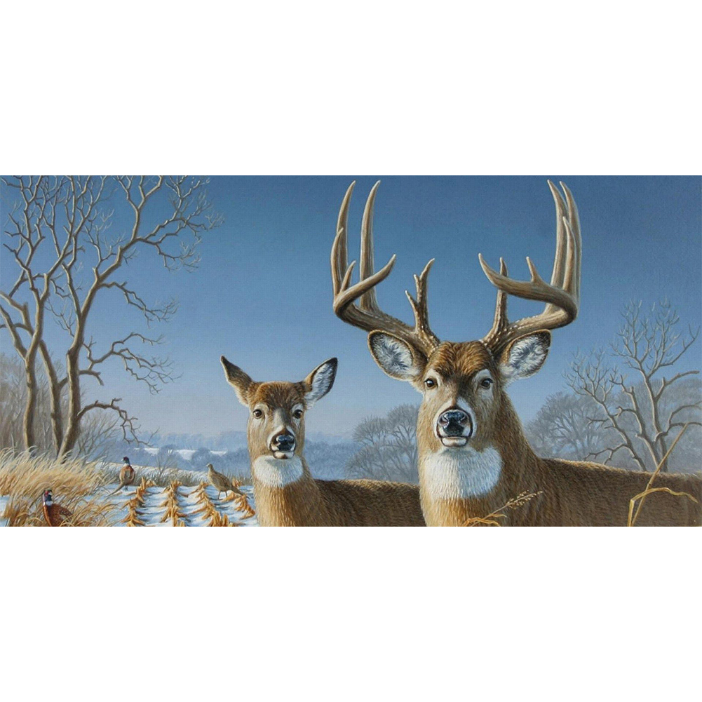 

80*40CM - Round Drill Diamond Painting - Deer Snow Scene, 501 Original