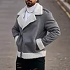 Men's Gray Coat With Contrasting Lamb Fur Collar And Cuffs, Zipper Closure, Casual Jacket, Suede Fabric, The Collar Can Be Worn Two Ways, Making It The Perfect Holiday Gift For Boyfriends And Husbands. Fleece Men Jacket Winter