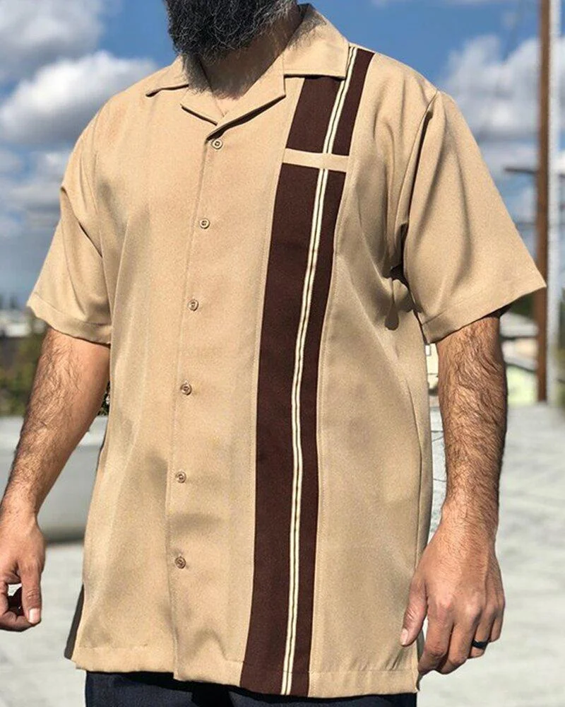 Men's Contrast Oversize Short-sleeved Button-down Shirt