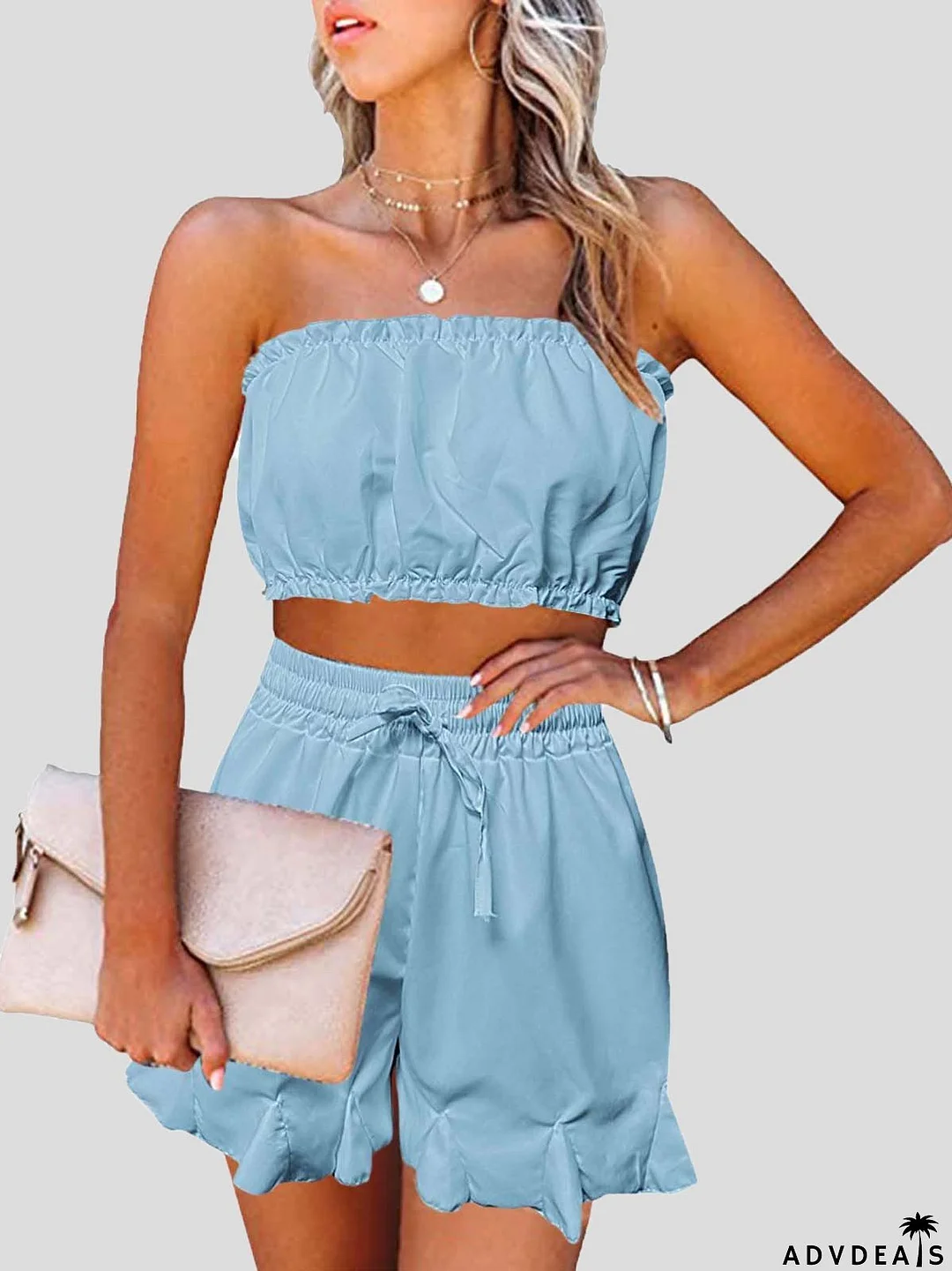 Women's Sets Printed Wrap Chest Sleeveless Top & Shorts Two-Piece Set