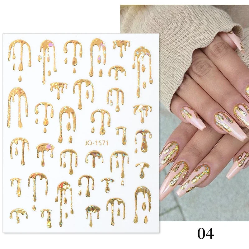 1Pc Black White French 3D Nail Sticker Hollow Painting Nail Trasnfer Sliders Manicure Butterfly Star Heart Pattern Nail Decor-Nail Inspo