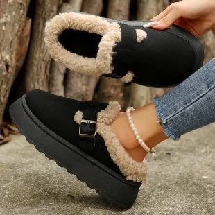 Yyvonne Plus Thick Hairy Shoes Women's Bobbs Shoes 2025 Autumn And Winter New Warm One-Foot Thick-Soled Cotton Shoes