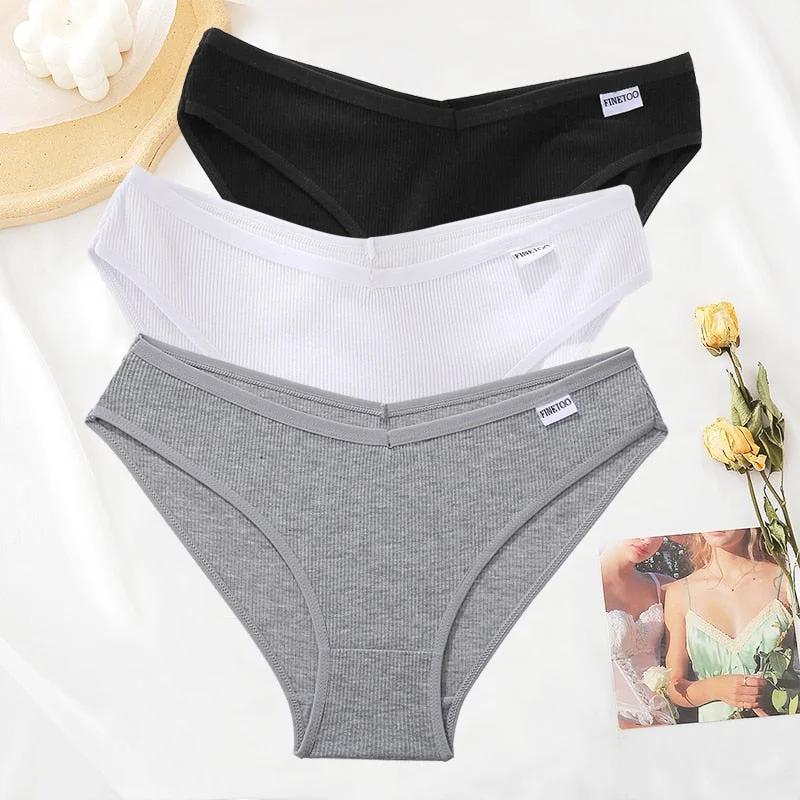 FINETOO 3PCS/Set Women Cotton Embroidery Fruit Panties Underwear V Waist Female M-XL Woman's Briefs Pantys Intimates Lingerie
