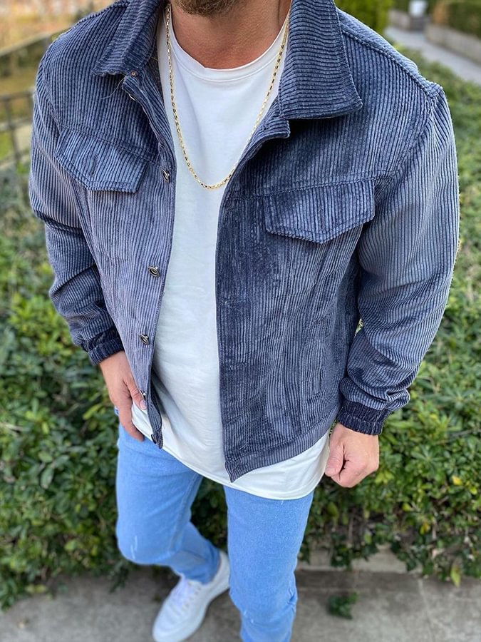 Men Solid Corduroy Jacket