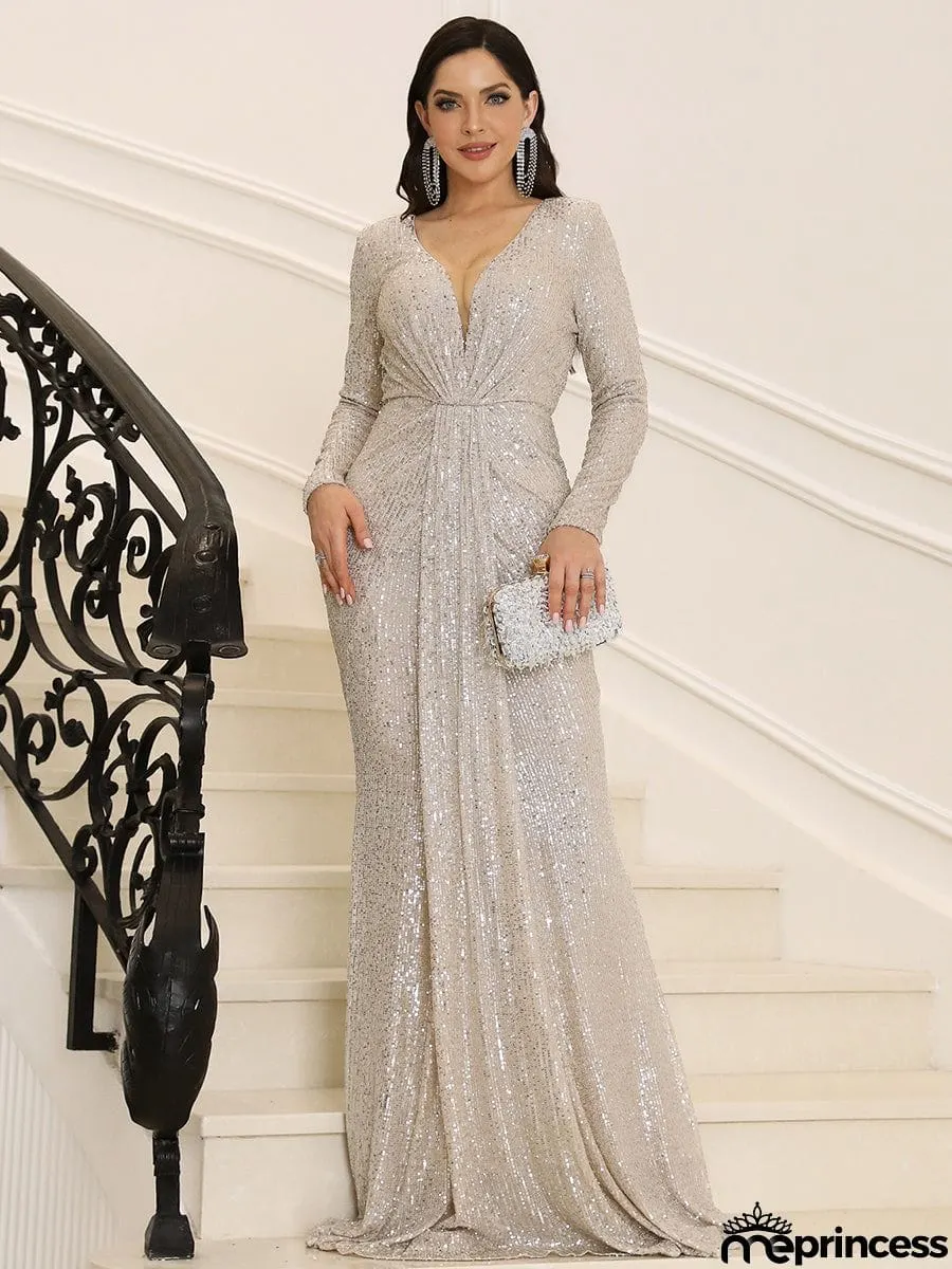 Long Sleeve Backless Sequin Wedding Guest Dress JM062W