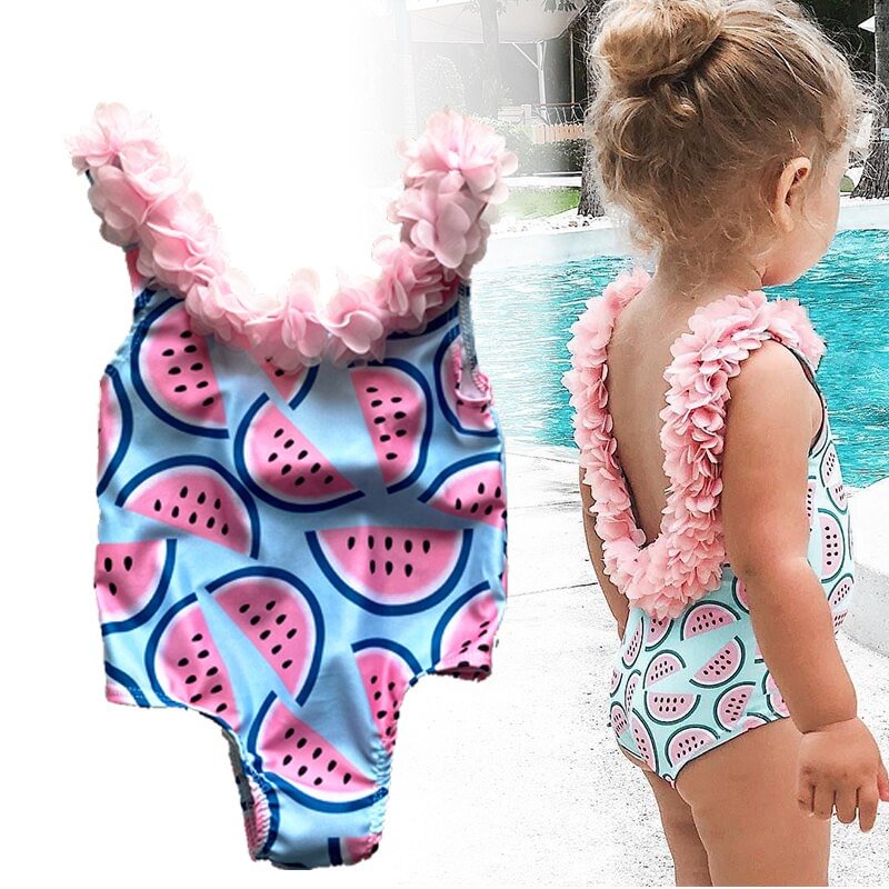 Baby Girl One-Piece Swimsuit Suits Toddler Infant princess Girls Watermelon 3D Flower Swimwear Swimming Kids Holiday Beach Wear